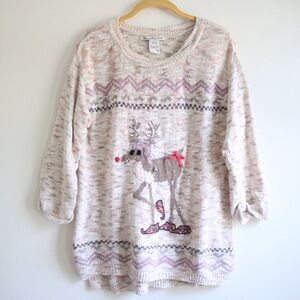 American Rag Beige Christmas Reindeer Knit Sweater